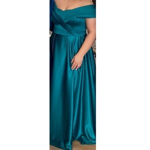 Custom-made off shoulder teal gown